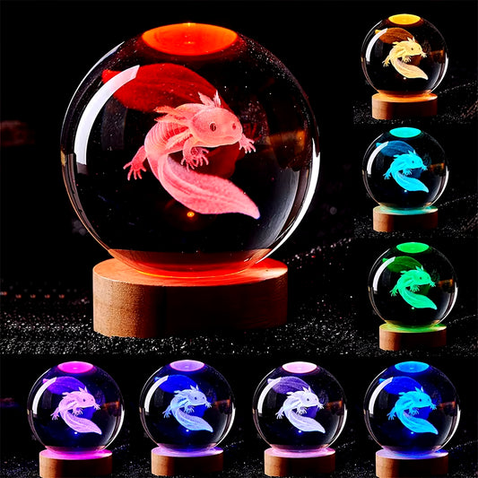 3D Axolotl Laser Engraved Crystal Ball Coloured Night Light,Girlfriend Classmate Wife Children Birthday Gift Home Decoration